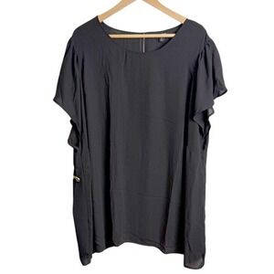 Torrid Black Flutter Sleeve Keyhole Back Sheer Blouse 5 Black Career Office Flow